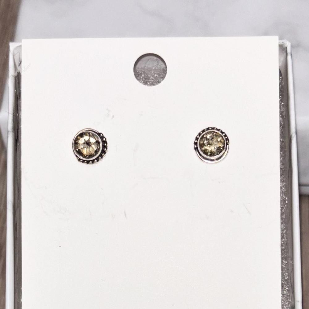 Vintage 925 Sterling Silver Citrine Stud Earrings